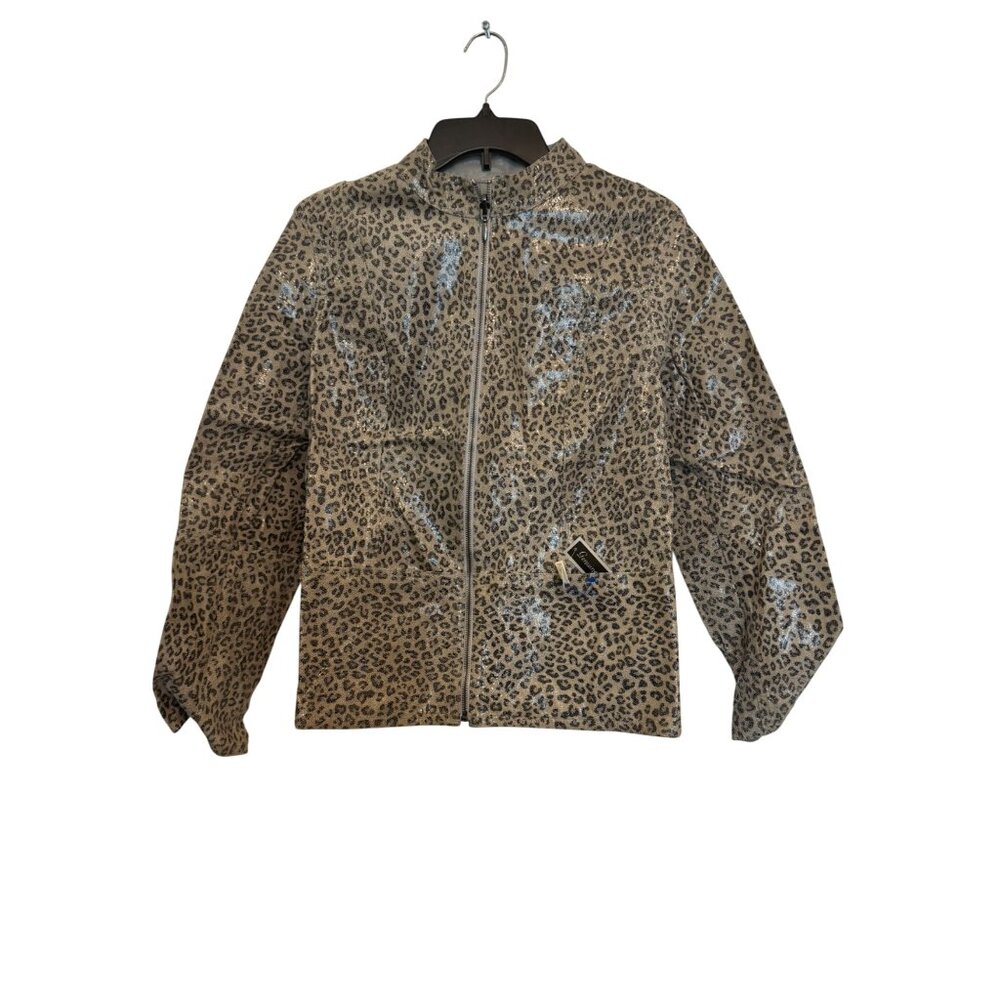 Chicos Leopard Print Leather Jacket Size L